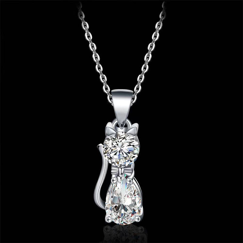 Cute Kitten Zircon Necklace and Earrings