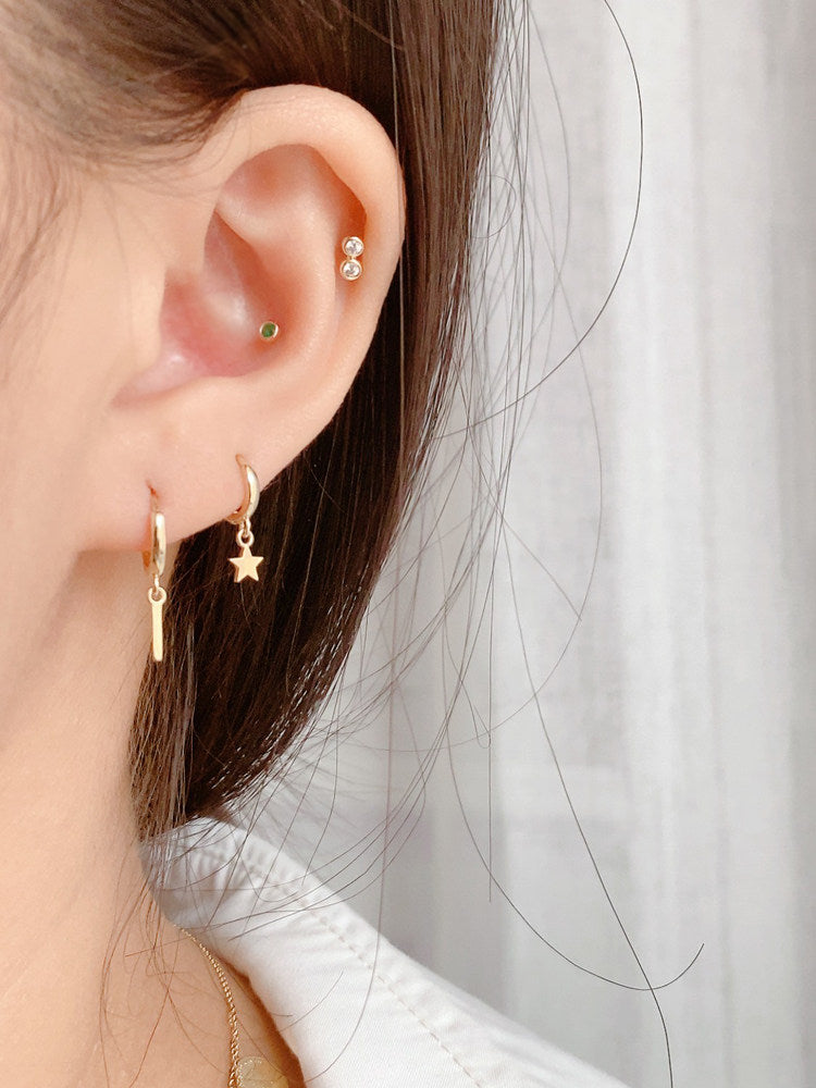Simple and compact plain-hoop drop earrings/ear clips