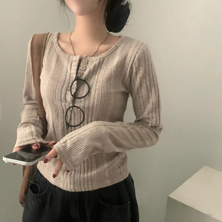 Women's Ribbed Knit Long Sleeve Top