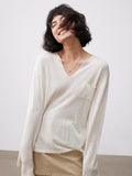 Tencel Linen Blend V-Neck Long Sleeve Top