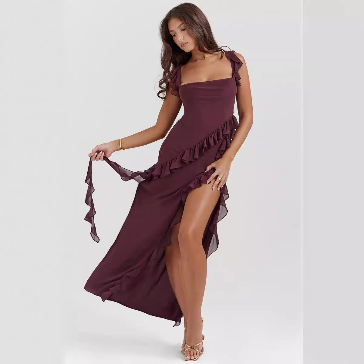 Spaghetti strap slit maxi dress for women