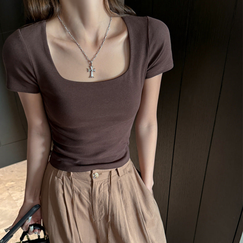 Square Collar Pure Cotton Short Sleeve Top