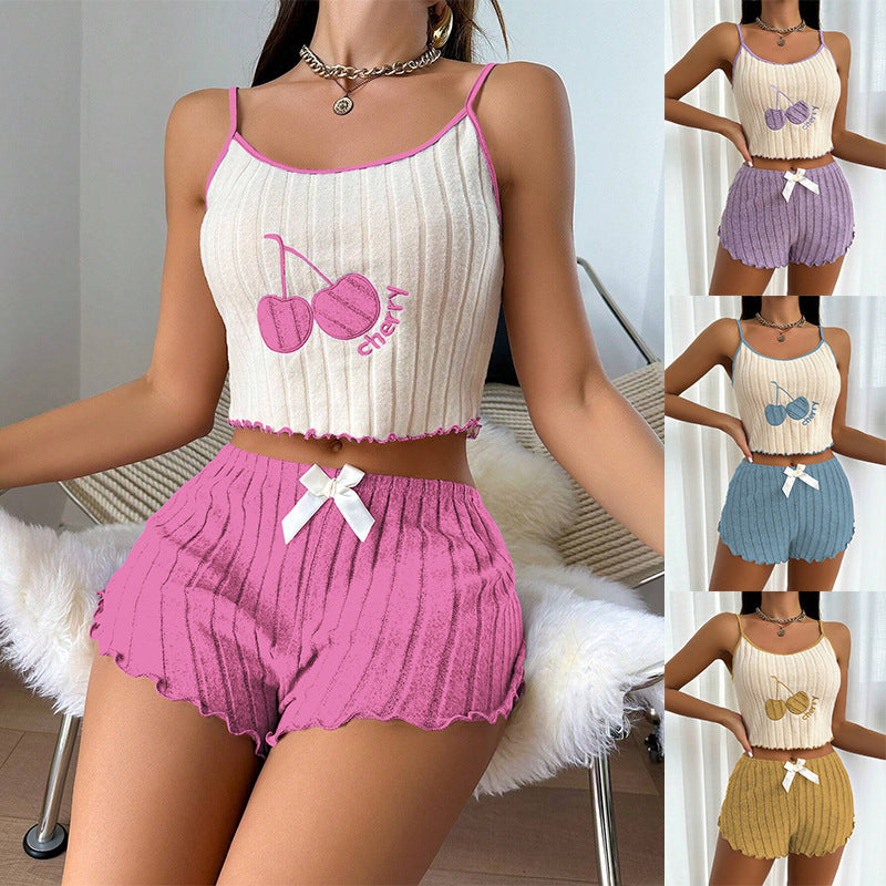 Embroidered halter top and shorts set