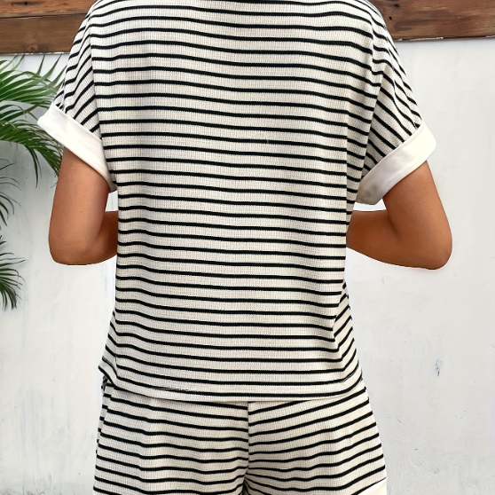 Women's Striped Short Sleeve Top and Shorts Set