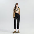 High Waist Denim Pants Women Straight Leg Stretch Jeans