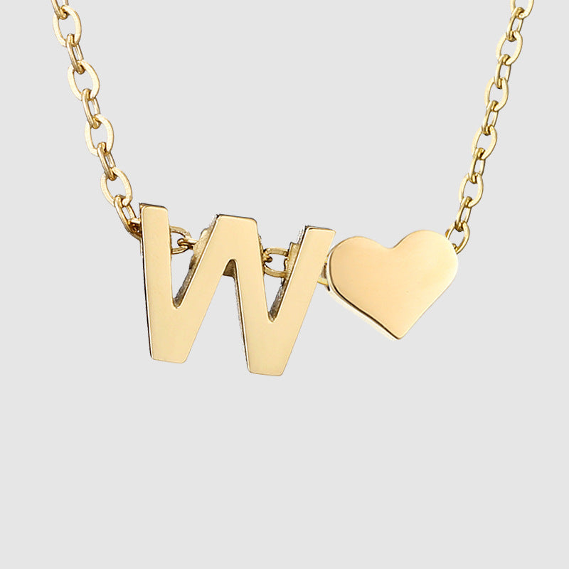 Personalized Heart Letter Pendant Stainless Steel Necklace