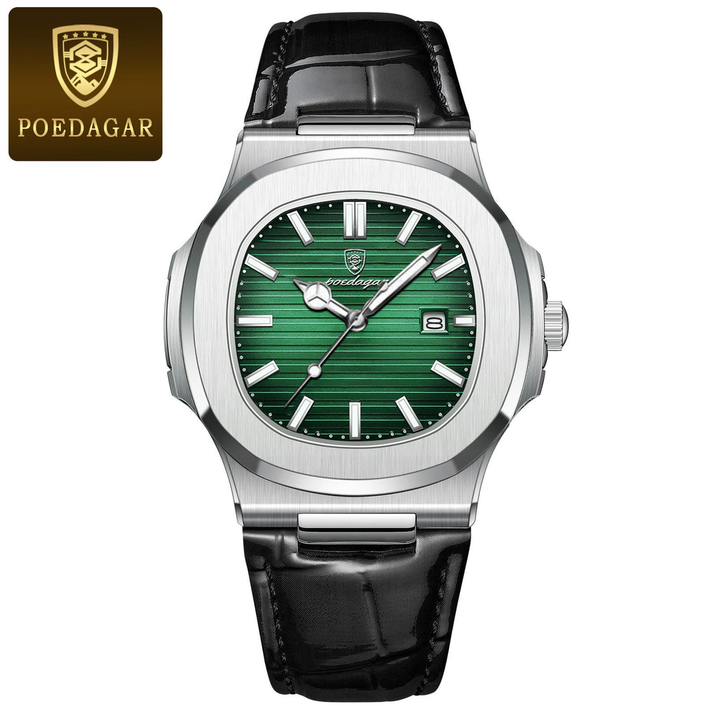 Ultra-Thin Mens Quartz Watch with Leather Strap