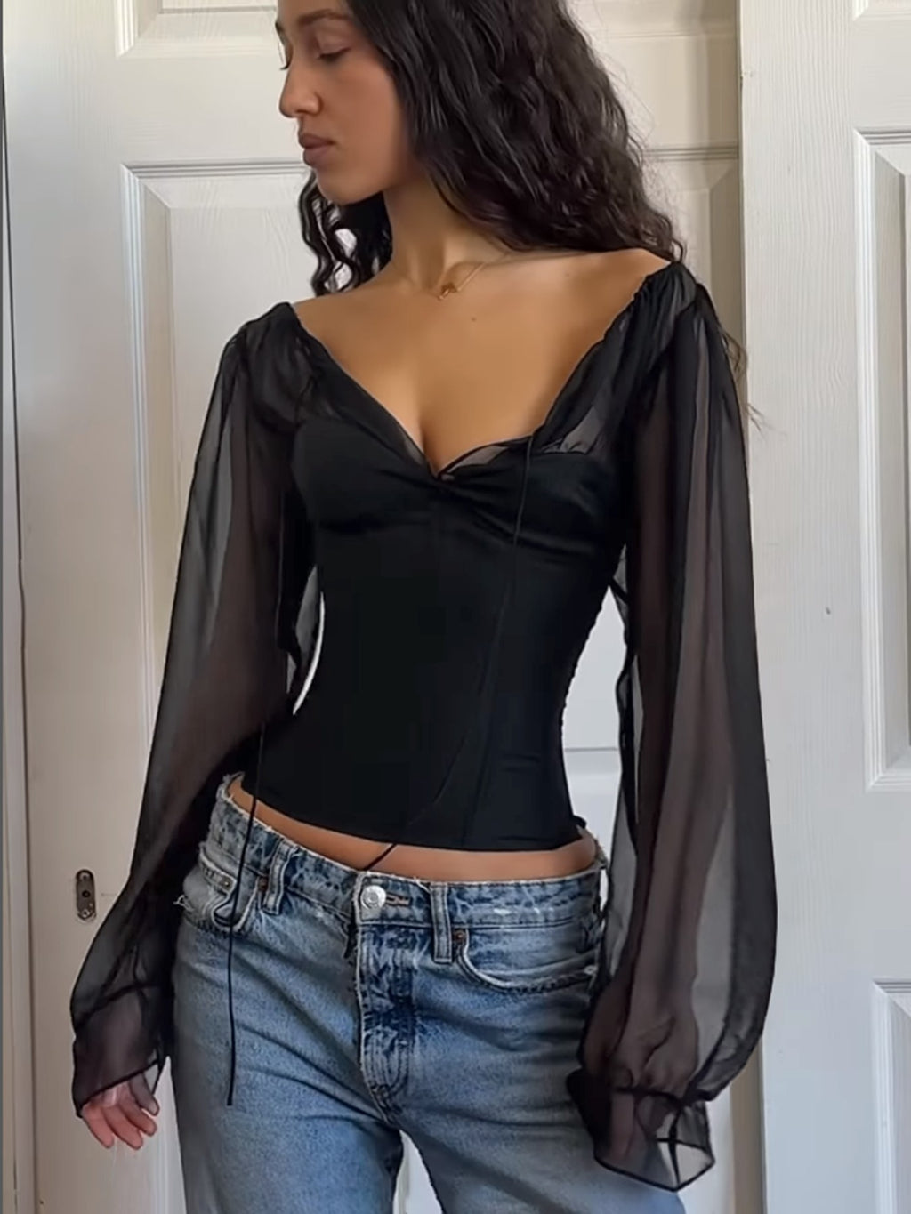 Womens Mesh Long Sleeve Slim Fit Top