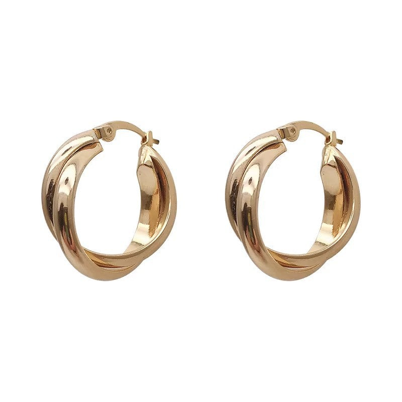 Metal Cross Double Ring Earrings for Women