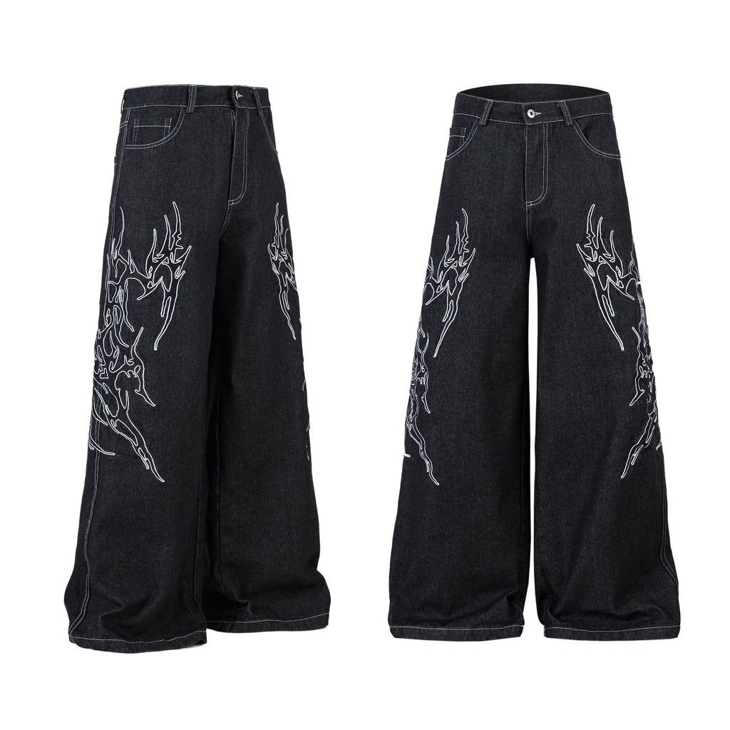 Retro Embroidered Denim Baggy Pants