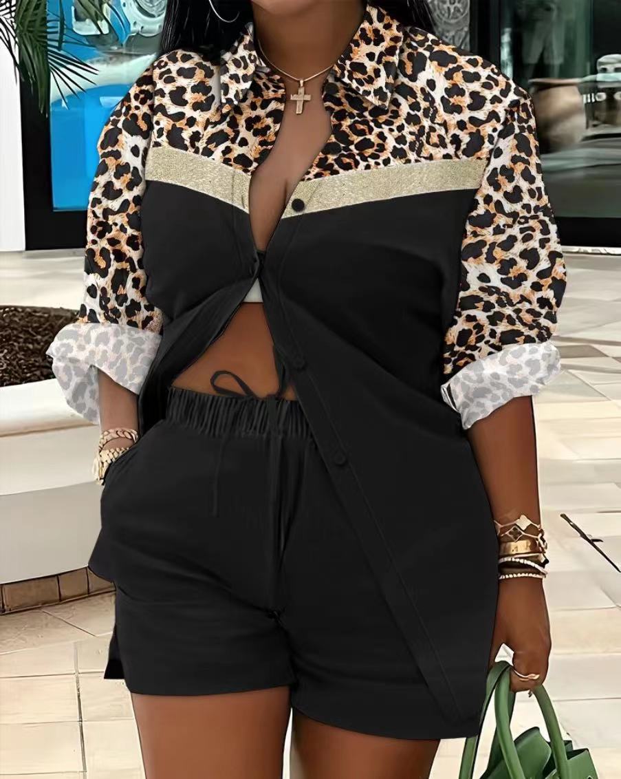Printed Long Sleeve Top and Shorts Two-Piece Set