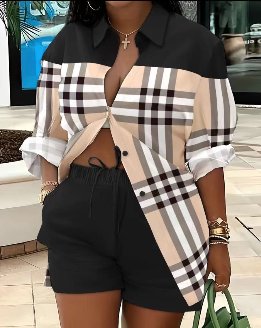 Printed Long Sleeve Top and Shorts Two-Piece Set