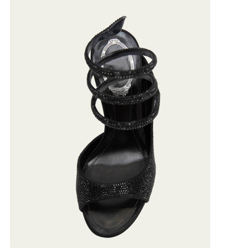 Side Hollow Rhinestone Stiletto Sandals for Women