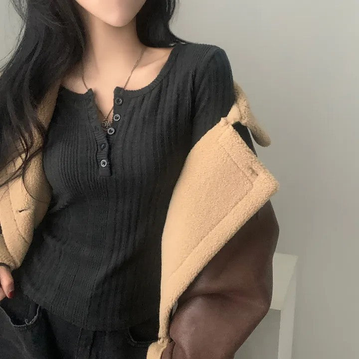 Women's Ribbed Knit Long Sleeve Top