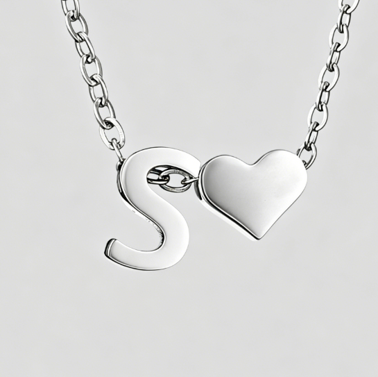 Personalized Heart Letter Pendant Stainless Steel Necklace