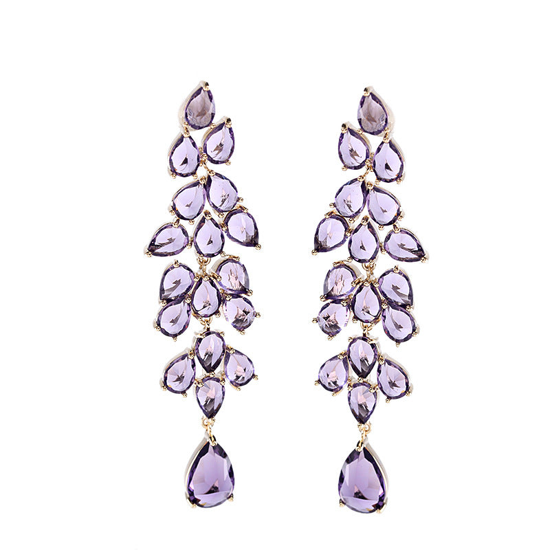 Elegant Leaf Tassel Earrings with Silver Needles
