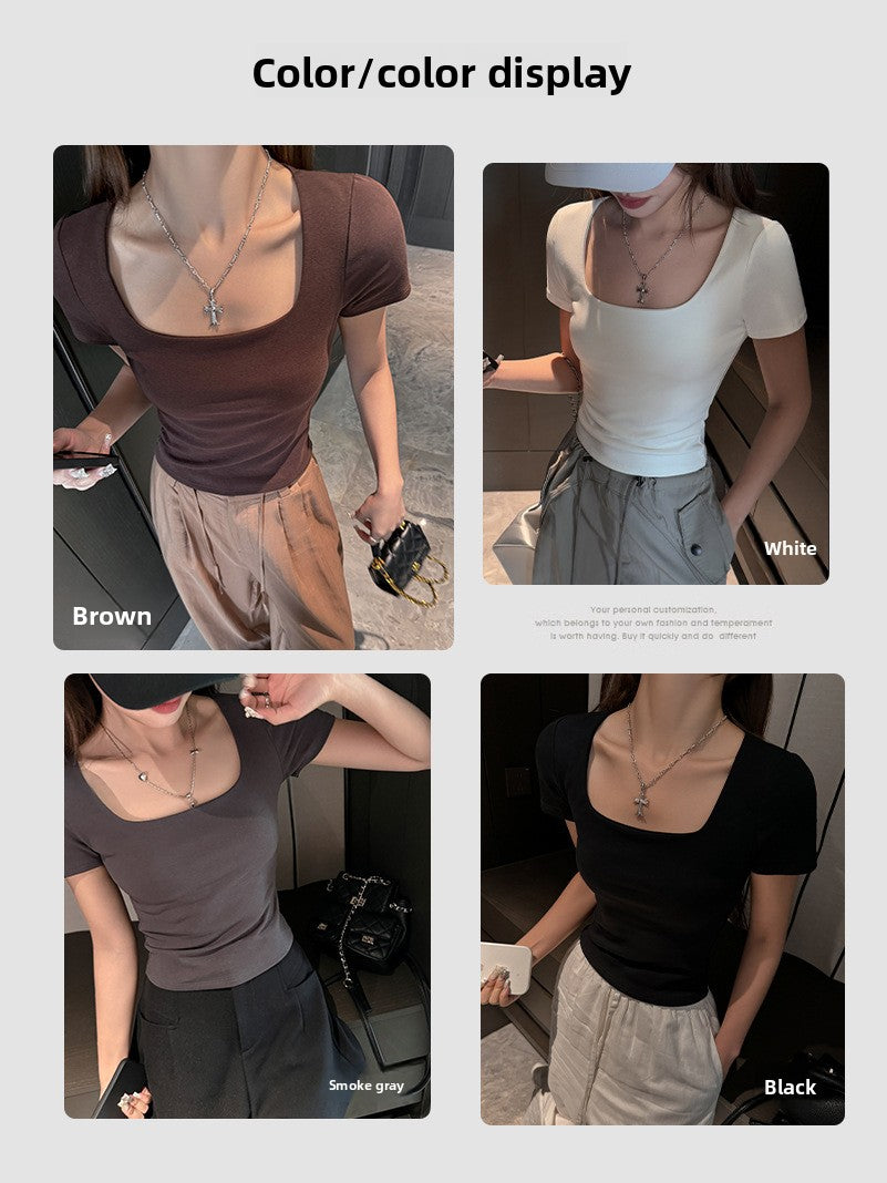Square Collar Pure Cotton Short Sleeve Top