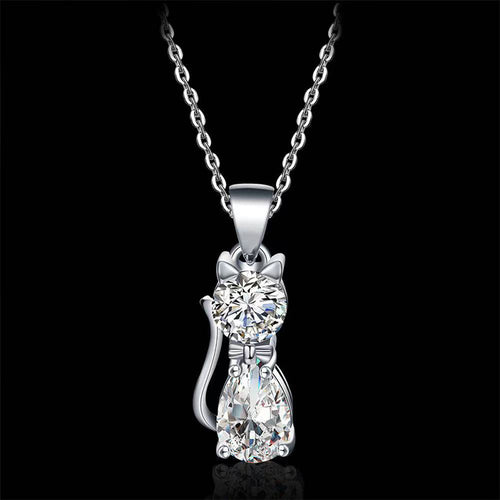 Cute Kitten Zircon Necklace and Earrings