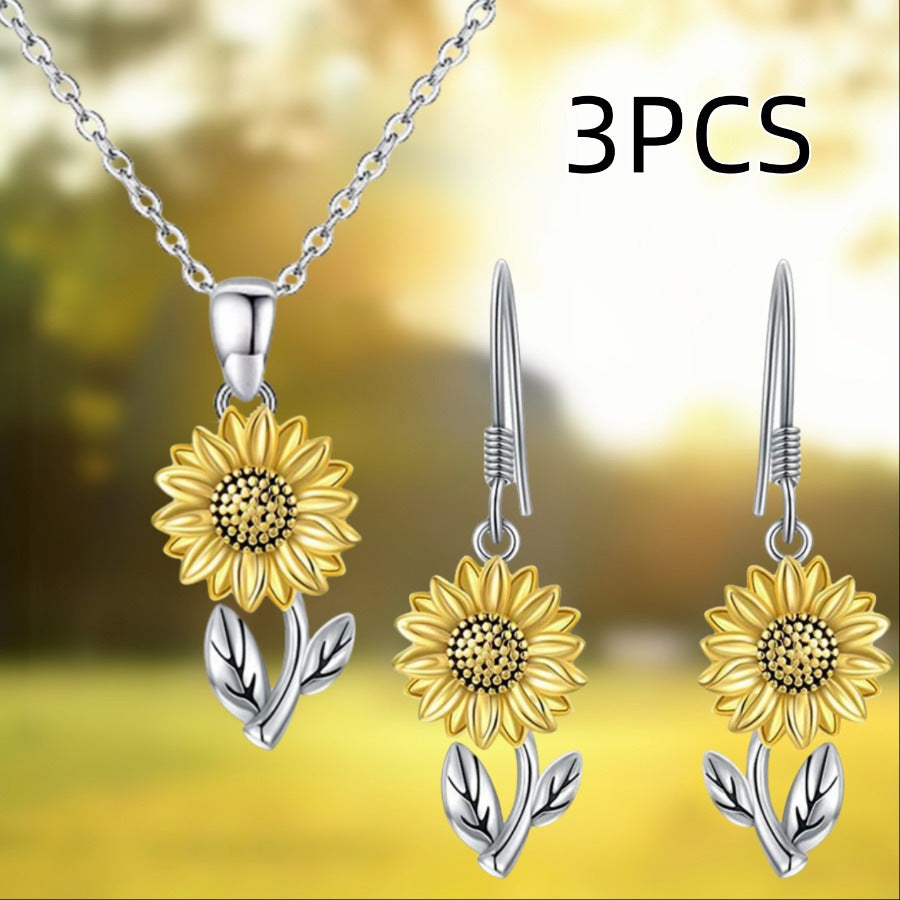 Bohemian Sunflower Alloy Earrings and Necklace Set