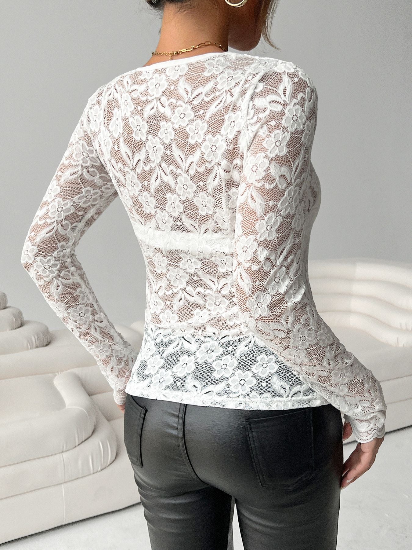 Elegant Lace V-Neck Long Sleeve Top