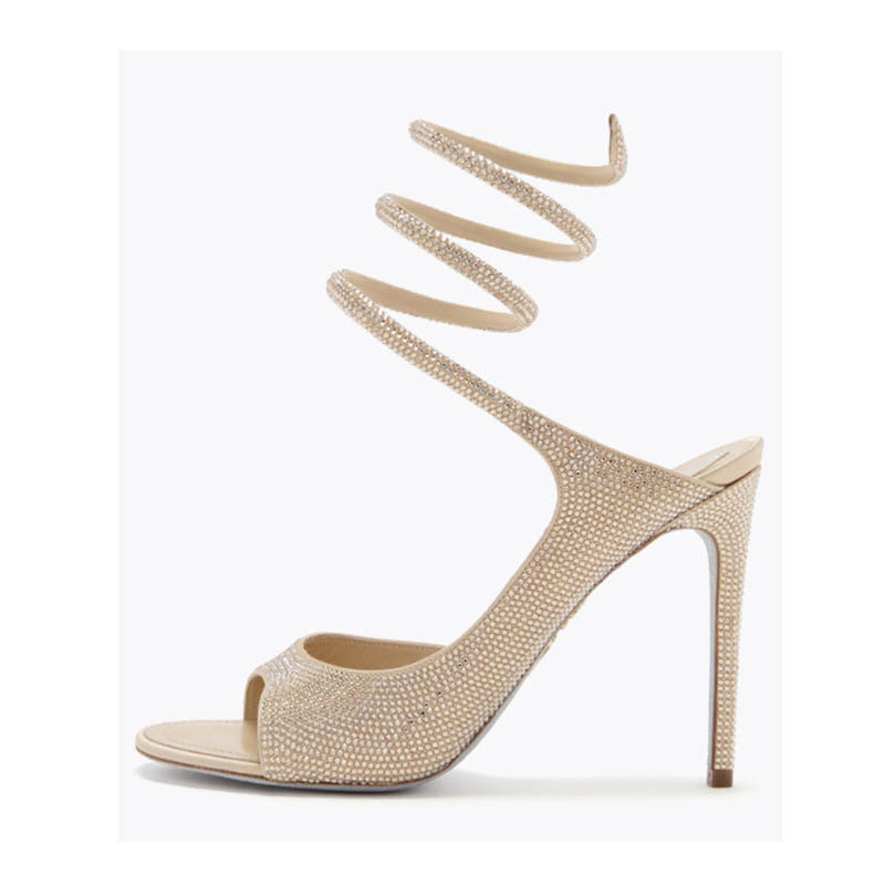Side Hollow Rhinestone Stiletto Sandals for Women