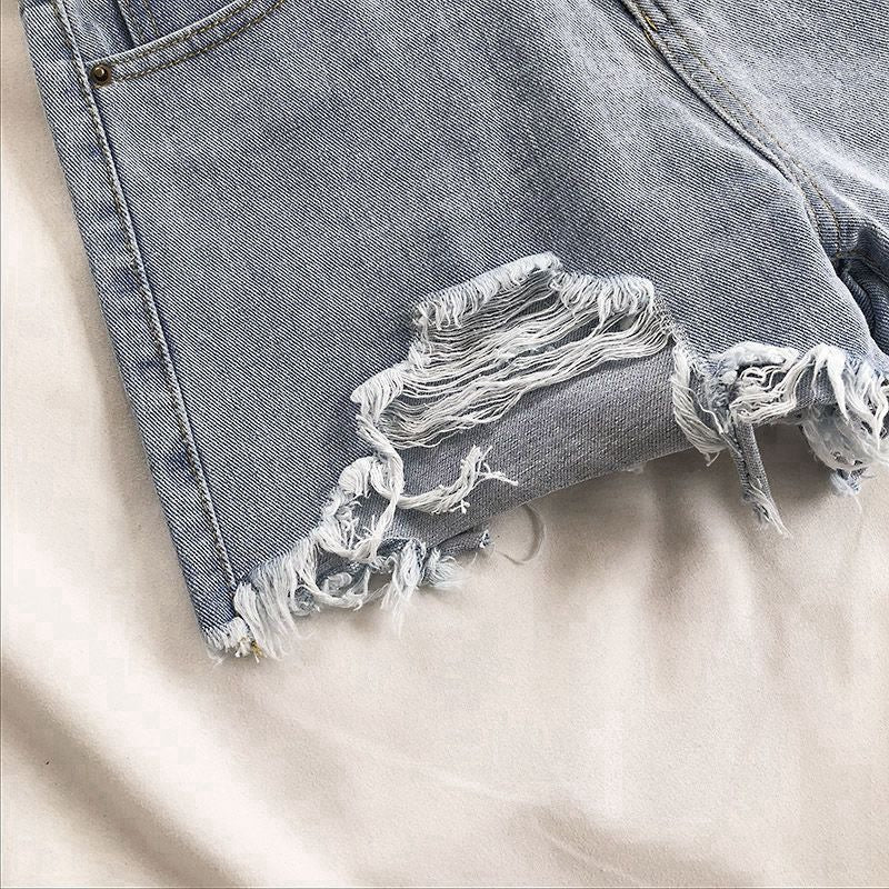 Ripped Denim Shorts High Waisted Wide Leg