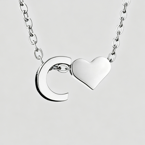 Personalized Heart Letter Pendant Stainless Steel Necklace