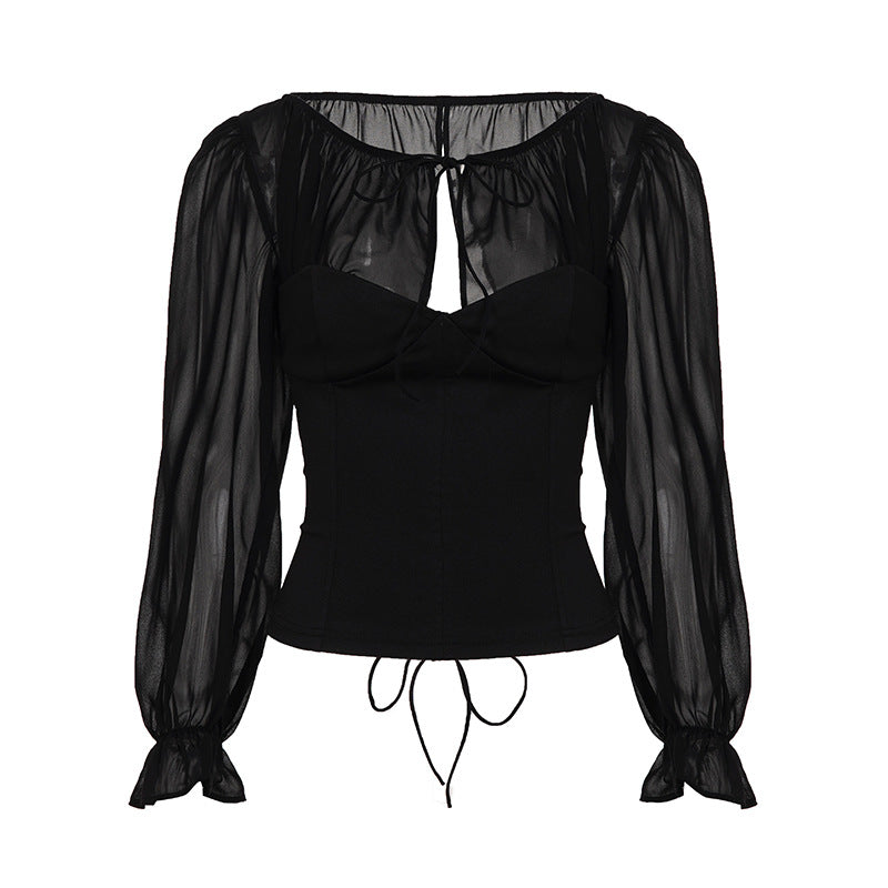 Womens Mesh Long Sleeve Slim Fit Top