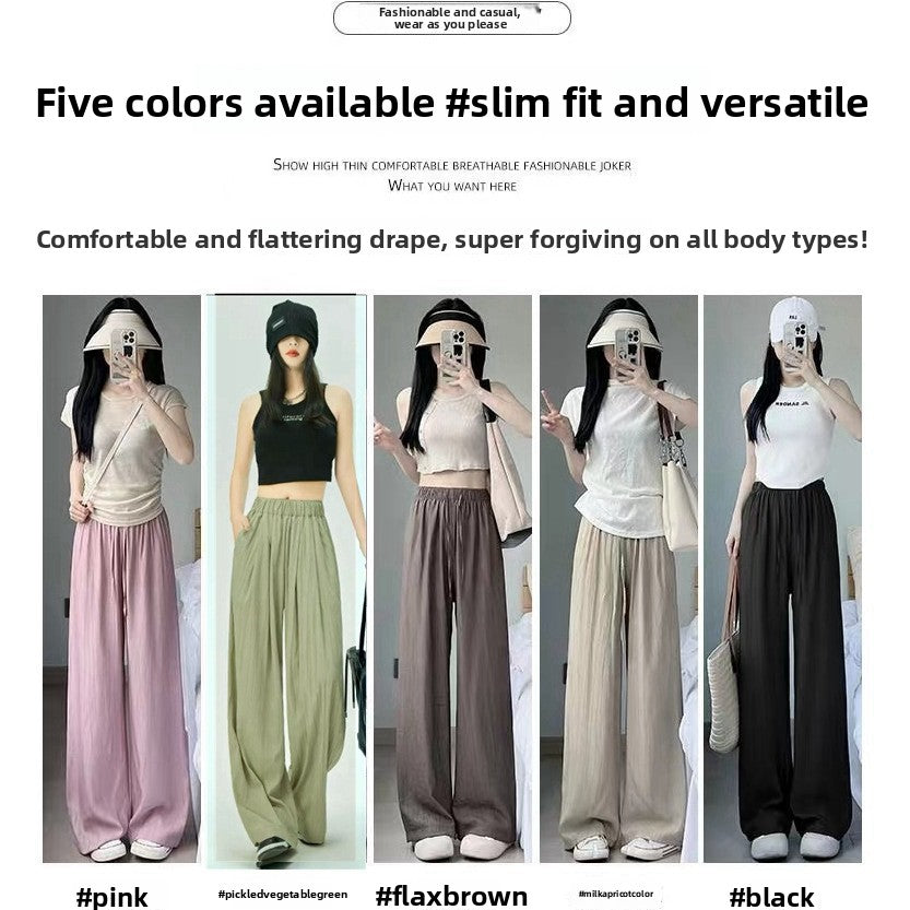 Womens Ice Silk Wide Leg Pants