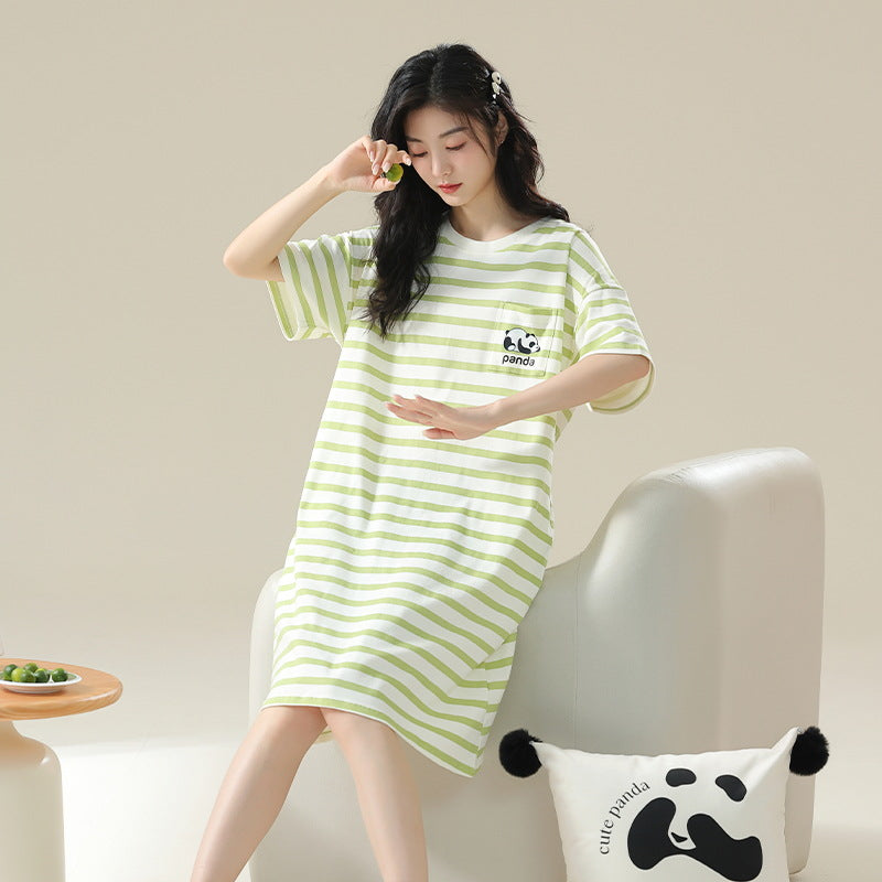Women's Cotton Antibacterial Summer Nightgown, Cute Cartoon Sleepwear, Sizes M-4XL