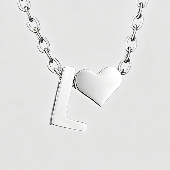 Personalized Heart Letter Pendant Stainless Steel Necklace