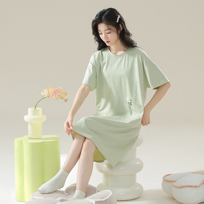 Women's Cotton Antibacterial Summer Nightgown, Cute Cartoon Sleepwear, Sizes M-4XL