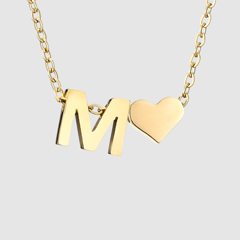 Personalized Heart Letter Pendant Stainless Steel Necklace