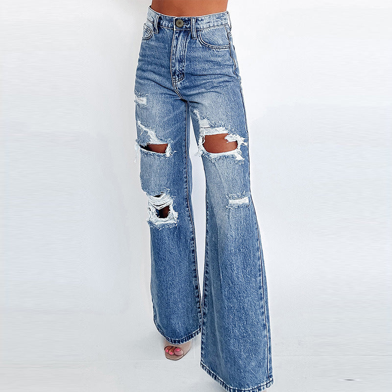 High-waisted denim pants for women