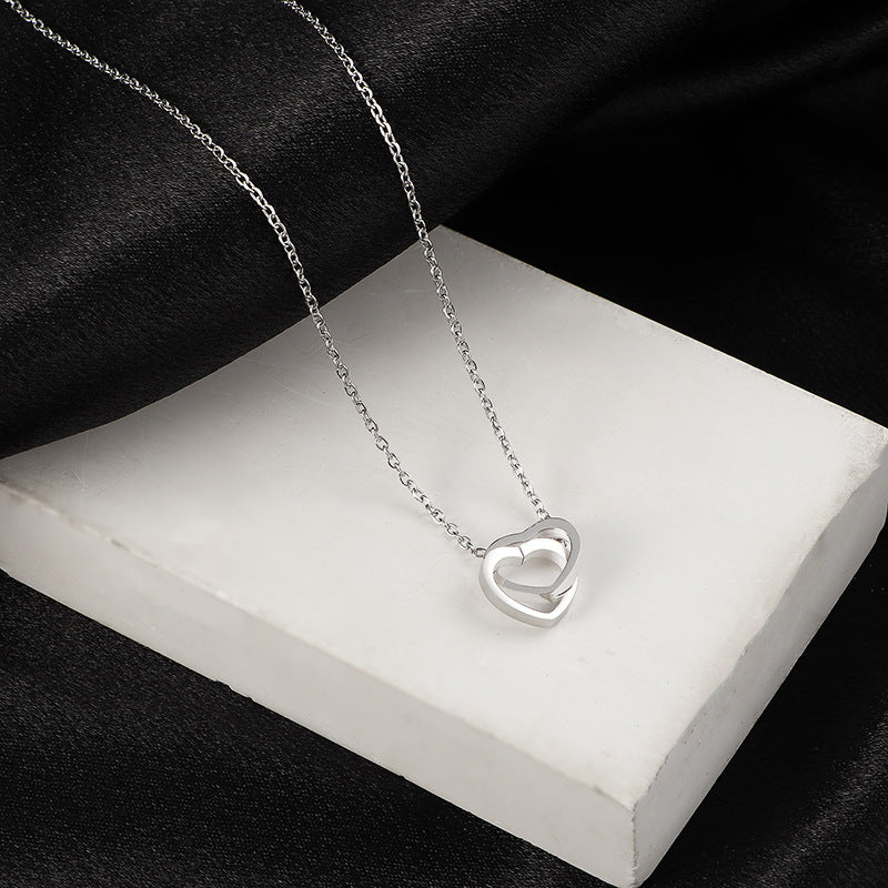 Heart Double Buckle Titanium Steel Necklace