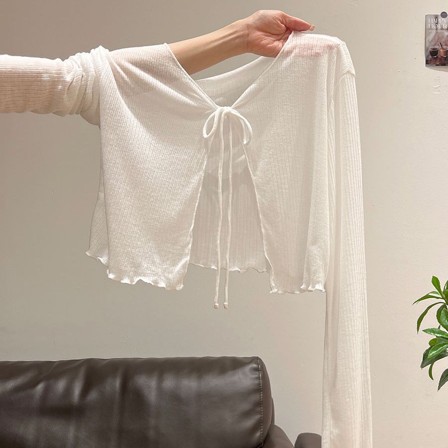 French Ruffled Long Sleeve Knit Top