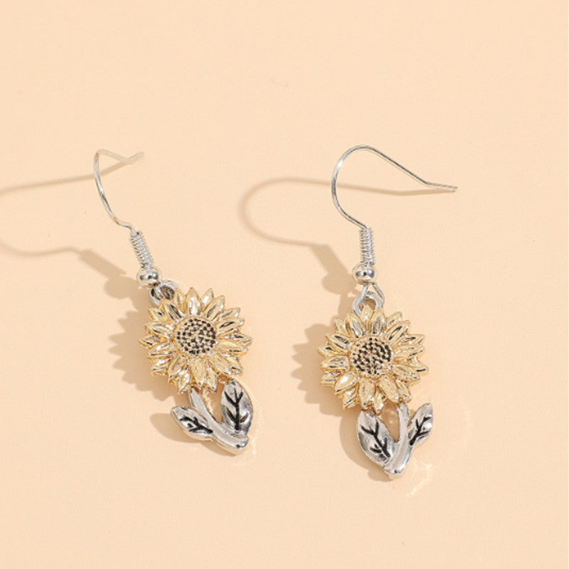 Bohemian Sunflower Alloy Earrings and Necklace Set