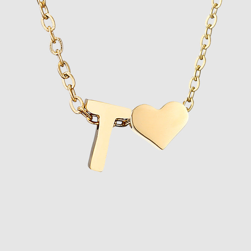 Personalized Heart Letter Pendant Stainless Steel Necklace