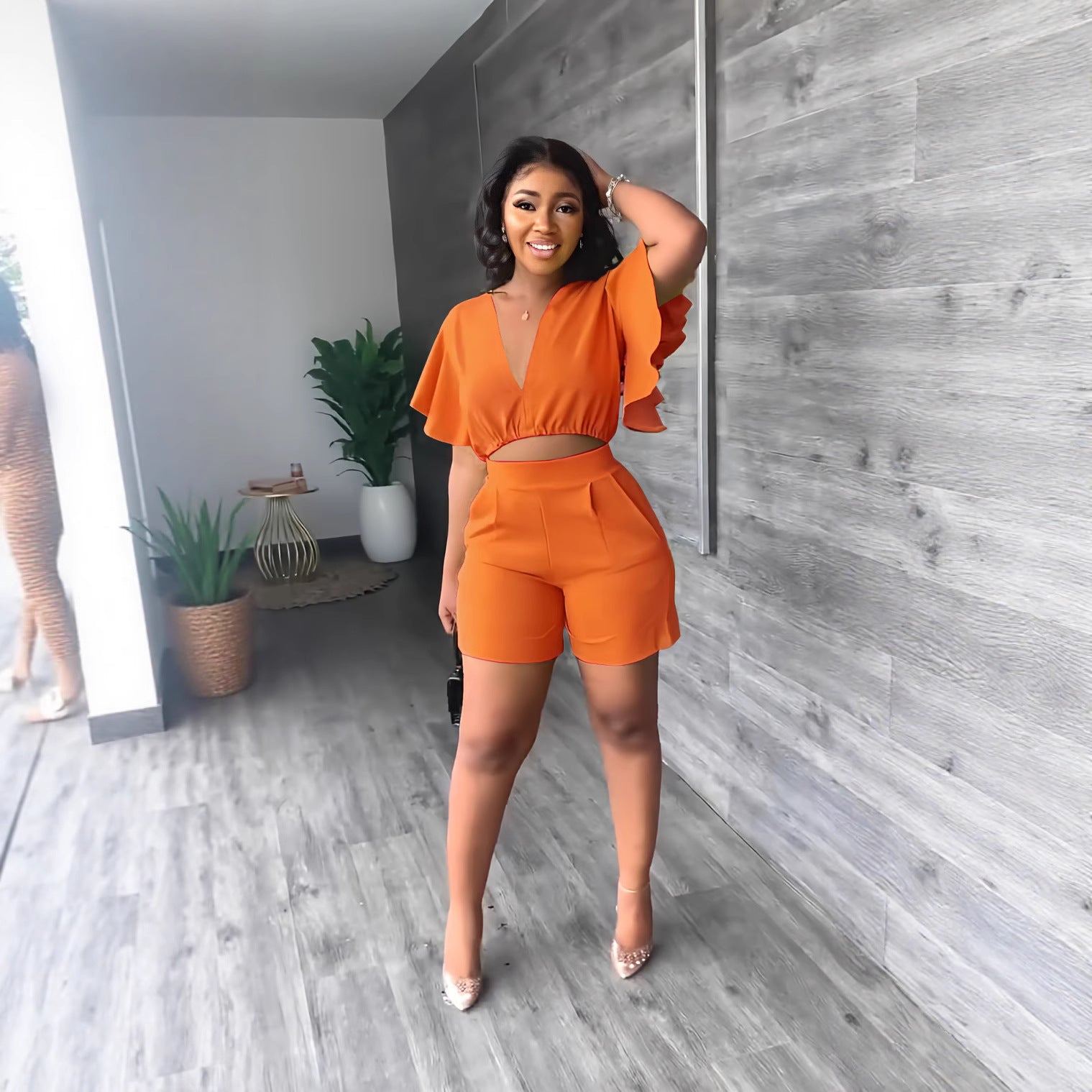 V-Neck Top and Casual Shorts Set