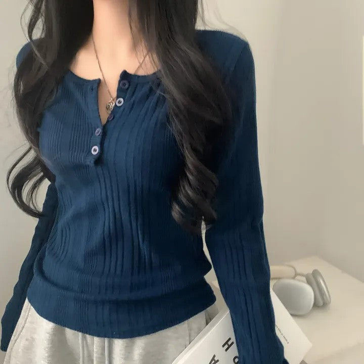 Women's Ribbed Knit Long Sleeve Top