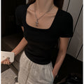 Square Collar Pure Cotton Short Sleeve Top