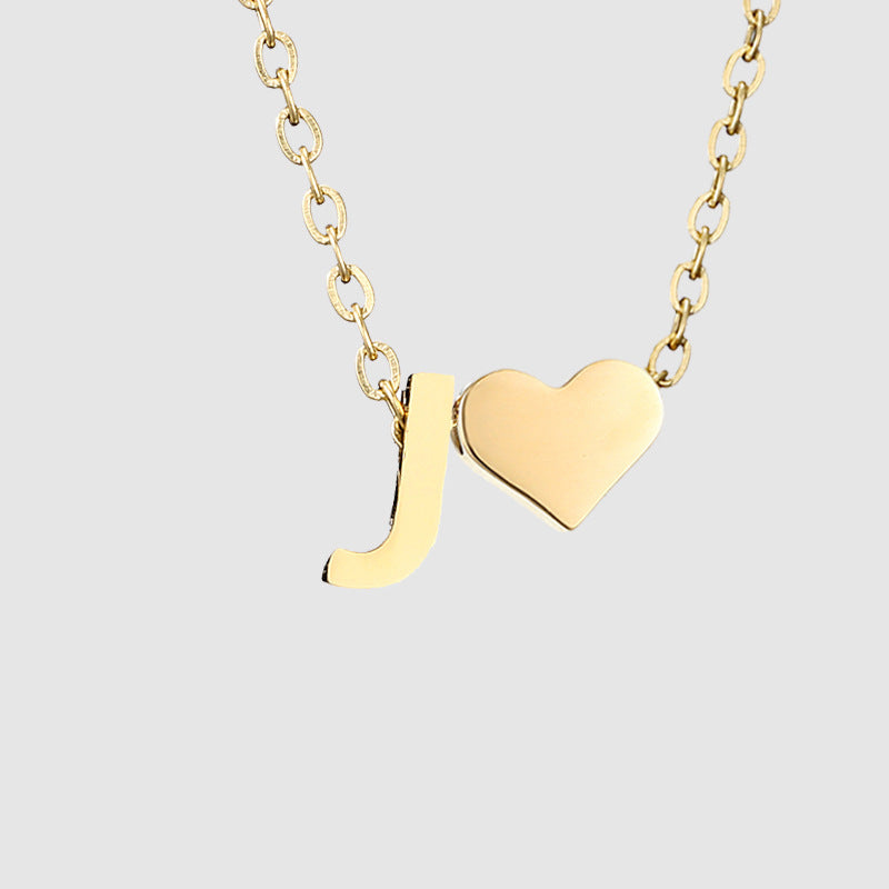 Personalized Heart Letter Pendant Stainless Steel Necklace