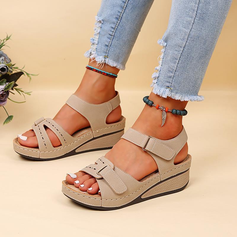 Retro Women Sandals Round Toe Comfortable Wedge