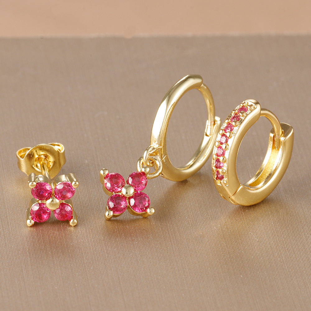 Floral Zircon Earrings Set
