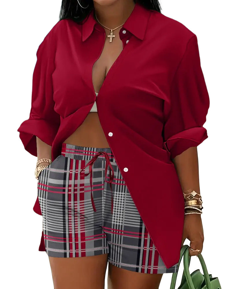 Printed Long Sleeve Top and Shorts Two-Piece Set