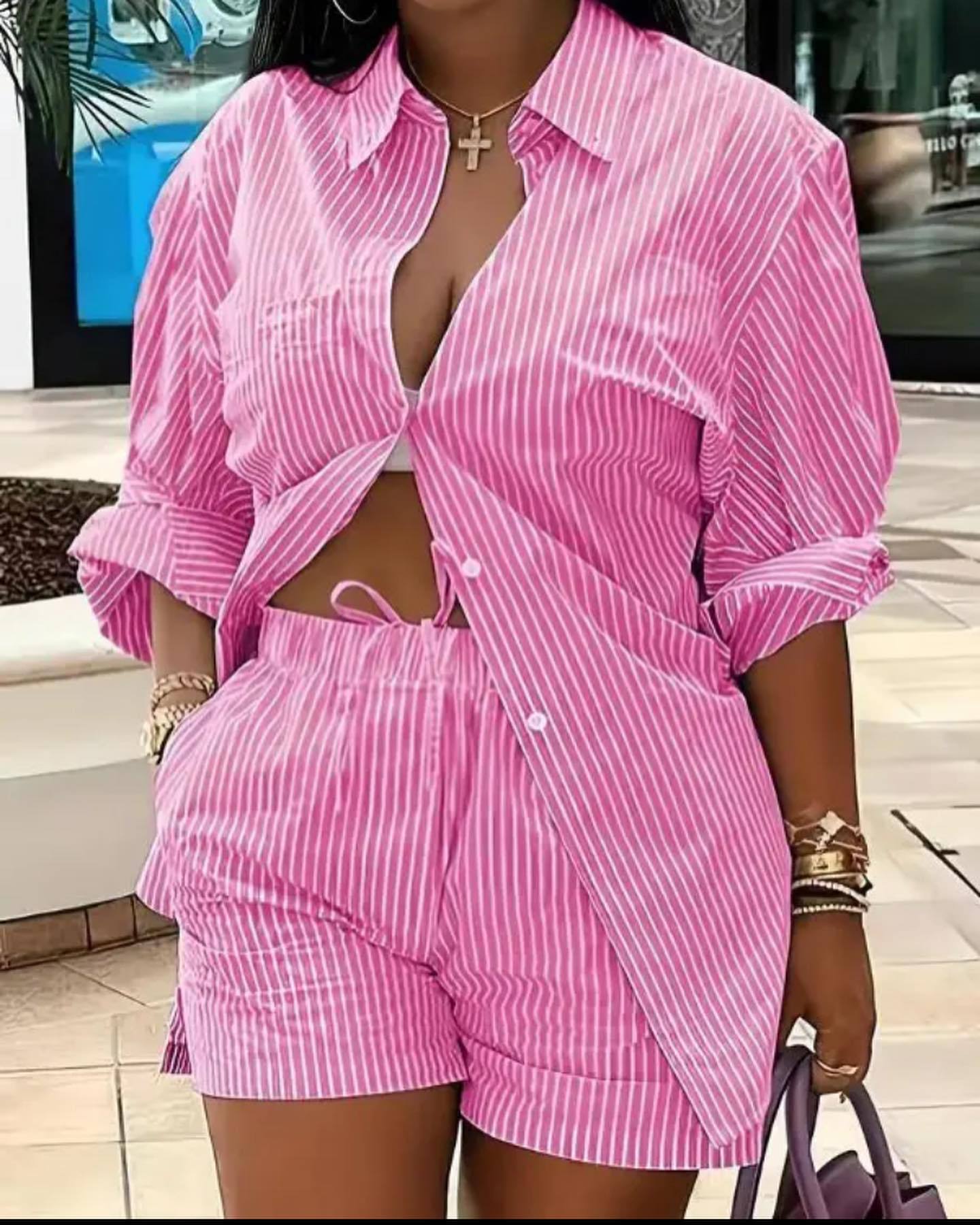 Printed Long Sleeve Top and Shorts Two-Piece Set