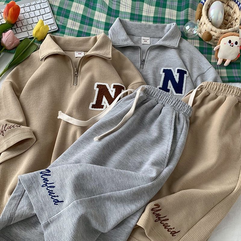 Waffle Leisure Sports Suit Polo Top and Shorts Set