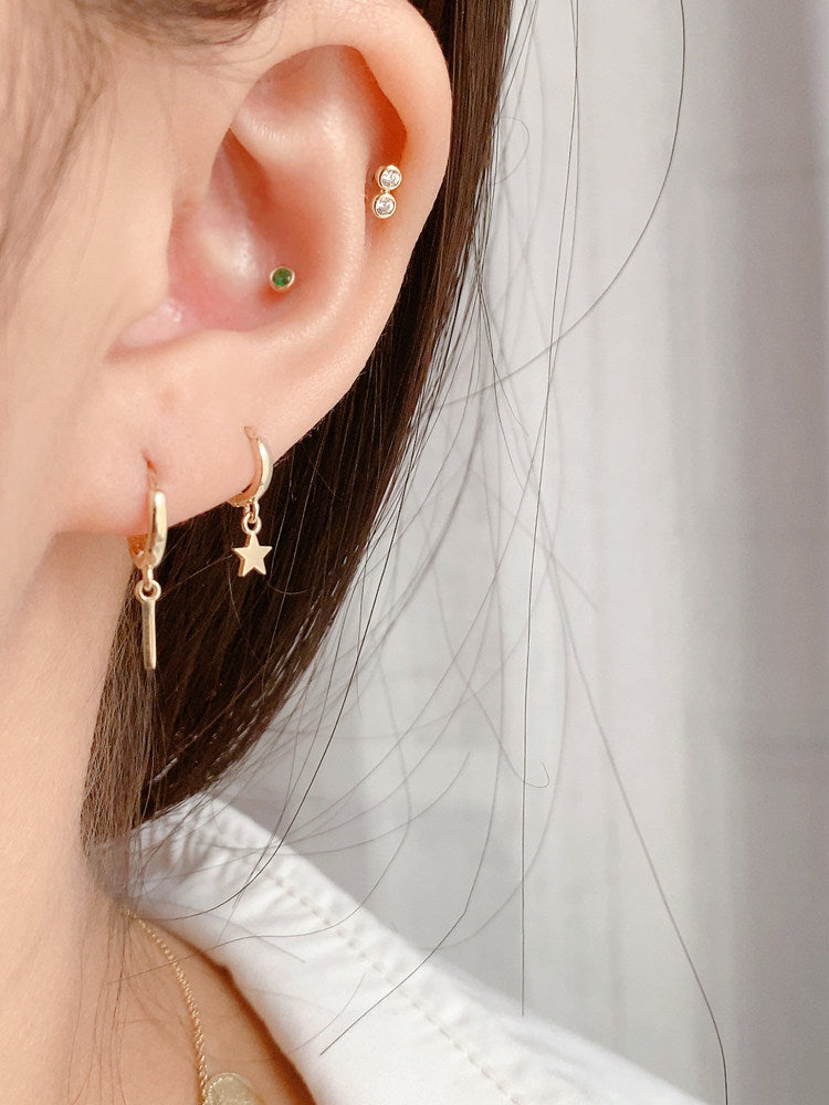Simple and compact plain-hoop drop earrings/ear clips