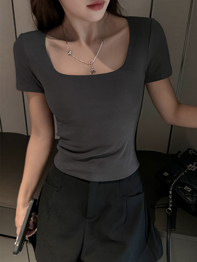 Square Collar Pure Cotton Short Sleeve Top