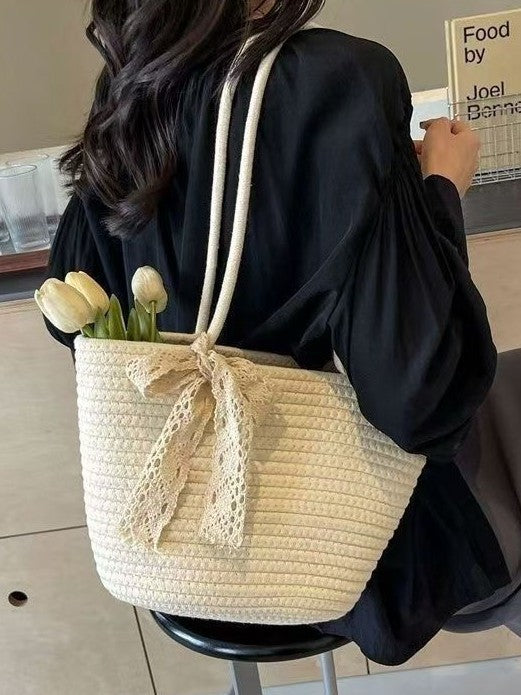 Straw Woven Tote Bag Large Capacity Beach Holiday Shoulder Bag